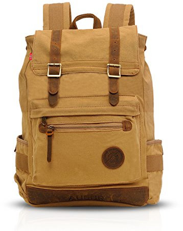 FANDARE Classic Backpack 15.6 Inch Laptop Student Travel Hiking Business Men/Women Rucksack Wear-Resistant Canvas Khaki