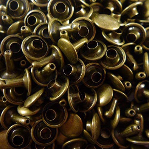 Abbeytops Double Cap Rivets 6x5 7x7 9x8 & 9x12 Stud Rapid Rivets Leather Craft Repair (9x12mm, Antique Brass)