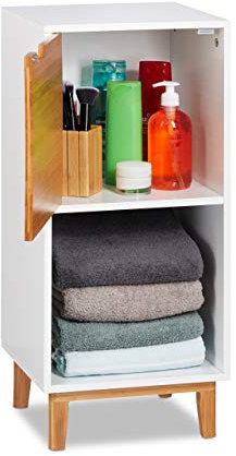 Relaxdays Standregal weiß, Beistellschrank aus MDF und Bambus, Wohnzimmerregal, skandinavisch, HBT 71x32x30 cm, White