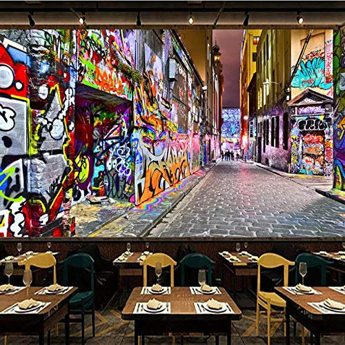 Papier Peint Intissé Street Graffiti Peinture Murale 3D Tapisserie Photo Poster Tableaux Muraux Salon Chambre Bureau Couloir Mural Décoration, 450x300 cm