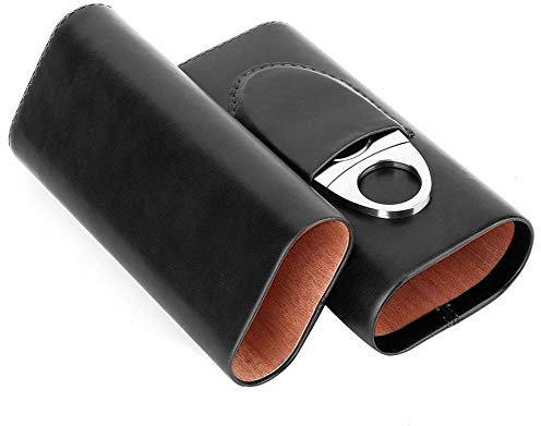 Hakeeta Leder Zeder Zigarren Humidor, Mini Qualität Leder Zigarren Box, Mini Portable, Portable, 3PCS Zeder, leicht zu tragen, für die Reise, 2 Farben, mit Zigarrenschneider(Schwarz)