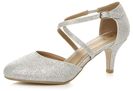 AJVANI Womens Ladies mid high Heel Strappy Crossover Wedding Evening Sandals Shoes Size