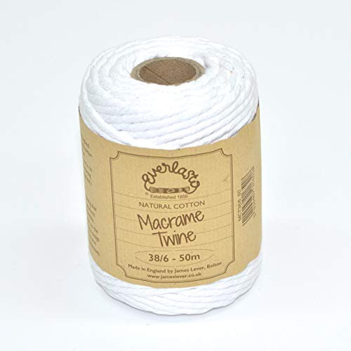 EVERLASTO Bobine de Ficelle en Coton Doux pour macramé 38/6 (4 mm Environ) Blanc Neige 50 m