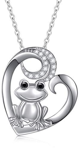 925 Sterling Silber Tier Schmuck Frosch Herz Halskette für Damen Teen Girls 18 Zoll Kette Liebesgeschichte Geschenke (Frosch)