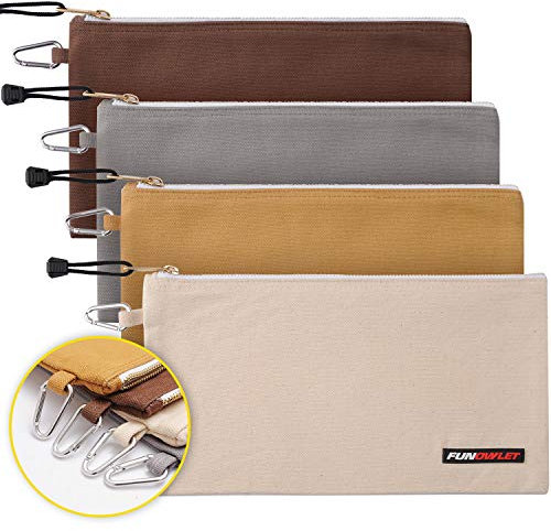 Utility Bag, Canvas Zipper Tool Bags - Heavy Duty Tools Pouch with Carabiner, Multi-Purpose Storage Organizer Clip on Tote Pouches in White, Gray, Tan, Brown, 4 Pack