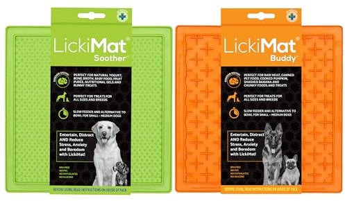 LickiMat 2-Pack Classic Soother and Buddy, Dog Feeding Mat for Boredom and Anxiety Relief, Ideal for Food, Treats, Yoghurt or Peanut Butter, Dog Lick Mats, Fun Alternative to a Slow Feeder Dog Bowl