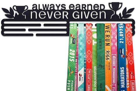 United Medals Always Earned Never Given Medaillenhalter Running Laufen Sport für 48 Medaillen Aufbewahrung - Läufer, Sportler Geschenk Marathon Zubehör - Medal Holder Hanger Display Rack - Schwarz