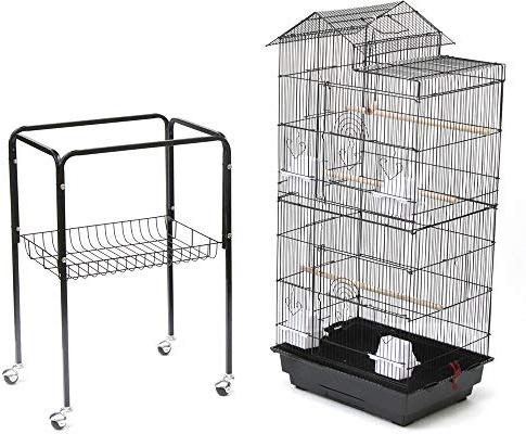 YJIIJY Vogelkäfig, Vogelvoliere mit 4 Rollen für Nymphensittiche, Papageien Vogelkäfig, 46×35.5×158.5 cm, Schwarz