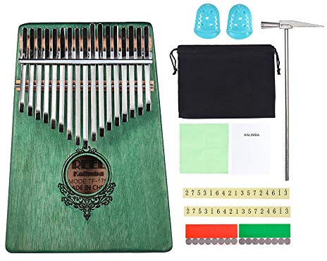 TREELF 17 Tasten Kalimba Daumen Klavier Holz Körper Musikinstrument Geschenke für Kalimba Liebhaber und Anfänger (grün)