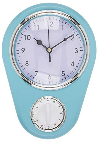 Retro Küchen-Wanduhr Vintage Kitchen TIME mit 60-Minuten Küchentimer (Hellblau)