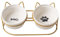 Koomuao Gamelles Surélevées pour Chat Bol Double pour Chat Déjeuner Céramique(2x400ml), Inclinable à 15° Gamelle Animaux pour Nourriture/Eau (Blanc - Or)