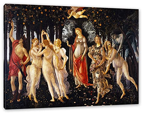 Pixxprint Sandro Botticelli - Frühling Primavera, Größe: 100x70cm, Leinwandbild, fertig gespannt, Wandbild, Dekoration, Kunstdruck, kein Poster