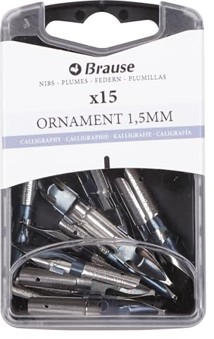Brause 152015B - Packung mit 15 Ornamentfedern 1,5mm, mit Reservoir, für Überschriften und Ornament, ideal für Kalligraphie, 1 Box