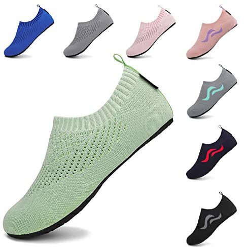 SAGUARO Herren Badeschuhe Damen Strandschuhe rutschfest Schwimmschuhe Männer Atmungsaktiv Neoprenschuhe Frauen Aqua Wassersport Sommer Grün 42/43 EU