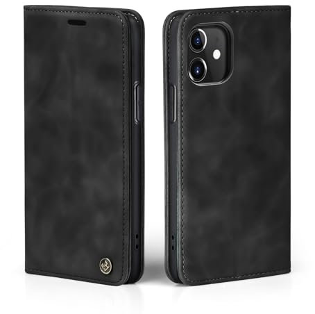 LBH Handyhülle für Apple iPhone 11 in Schwarz mit Karten- und Geldfach Smartphone Hülle mit Standfunktion Flip Case Schutzhülle Magnetverschluss Vintage