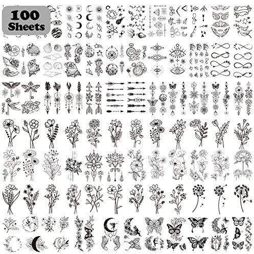 LEADTEAM 100 Blätter Fake Tattoos, Temporäre Tattoos Klebetattoos Erwachsene 3D Wasserdicht Tattoo, Mädchen Arm Tattoo Aufkleber Tatoos Aufkleben Frauen