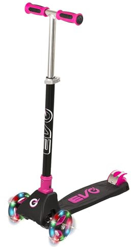 Evo Light Up Cruiser Kinderroller mit Leuchträdern, klappbarer Roller mit höhenverstellbaren Griffen, Balance 3-Rad Roller für Kinder, Scooter für 5-12 Jahre. (Rosa)