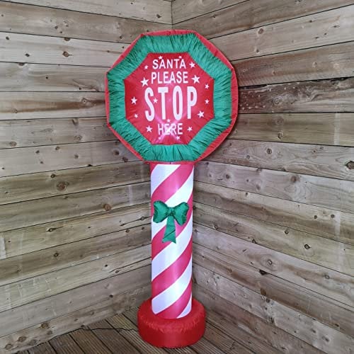 Samuel ALEXANDER 6ft (1.8m) Indoor Outdoor Inflatable LED Lit Santa Stop Here Christmas Sign