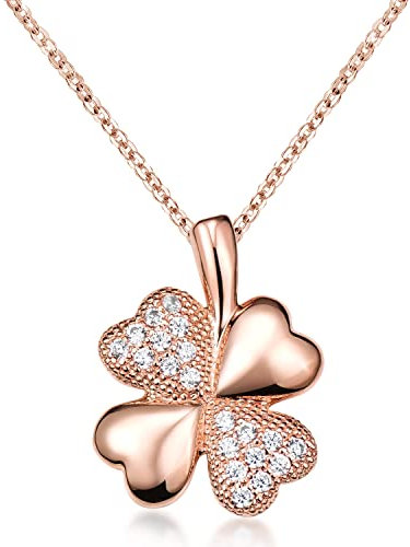 Materia Kleeblatt Anhänger Rosegold Kette Silber 925 vergoldet 45cm KA-309-Rose_K53-45cm