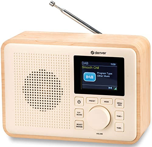 Denver Portable DAB+ Digital Radio – Made Using BioPlastics – Bluetooth Radio With FM, Dual Alarm, Battery & Mains Powered, Snooze & Sleep Timer, Large Colour Screen – DAB-60