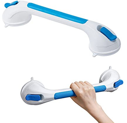 Haltegriff Dusche mit Saugnapf, Duschgriff Saugnapf Ohne Bohren, Supersaugung, Rutschfest Badewannengriff Badezimmer Haltegriffe für Senioren, Schwangere, Kinder (Weiß-Blau)