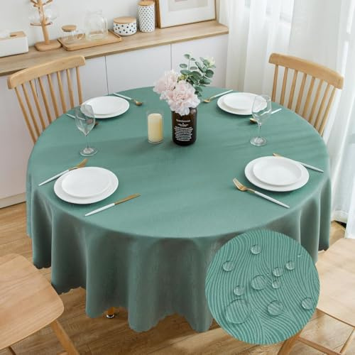 SPRICA Round Jacquard Tablecloth 160cm Waterflow Pattern, Light Green | Water-Resistant Finish, Machine Washable, Elegant Look, Soft Jacquard Texture, Easy-Care 100% Polyester