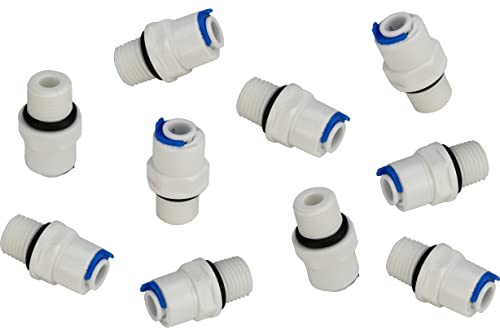 Vorratspaket 10 Stück Steckanschluss Steckverbinder 1/4 Aussengewinde selbstdichtend auf 1/4 Schlauch Einstecker inkl. Sicherungsring für Kühlschrankfilter und Umkehrosmose universal Fitting