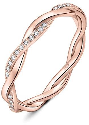 JewelryPalace Infinity Seil Verdrehter Zirkonia Band Ring Damen, Unendlichkeit Hochzeitsringe Damenring Silber 925 Trauringe Eheringe Frauen, Vorsteckring Stapelring Ring Bandring Schmal Rosegold 51