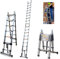 Telescopic Stainless Steel A-Frame Ladder 16.5ft/ 5m Retractable Collapsible Ladders EN131 Safe Standard 330 LB Load Capacity (2.5m + 2.5m)