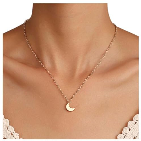 Cimenexe Bohemian Crescent Moon Pendant Necklace Gold Half Moon Collar Necklace Floating Moon Choker Necklace Vintage Moon Necklace Jewelry for Women and Girls Gifts