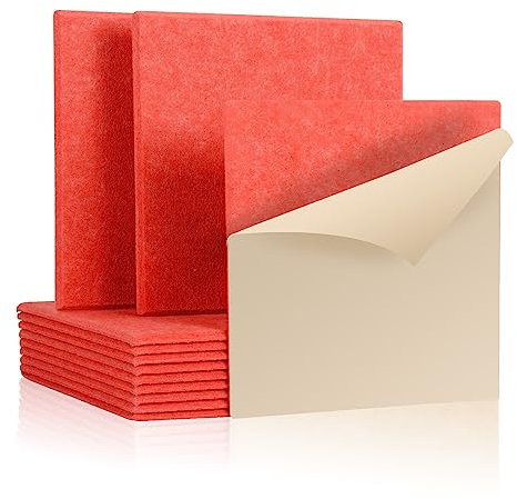 Rdutuok 12 Stück Selbstklebend Akustikplatten,30x30x1 cm Akustik Absorber Akustikpanel Schallschutzplatten für Tonstudio,Büro,Studio,Akustische Behandlung und Wanddekoration (Rot)