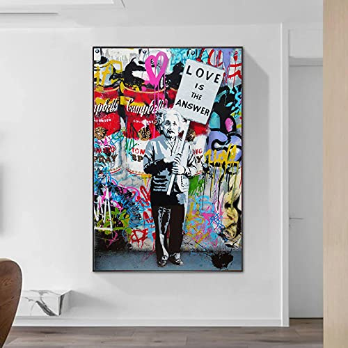 FLeage Graffiti Banksy Art Love is Answer Leinwandgemälde Street Art Poster und Drucke Wandbild für Wohnzimmer Home Decor – ohne Rahmen