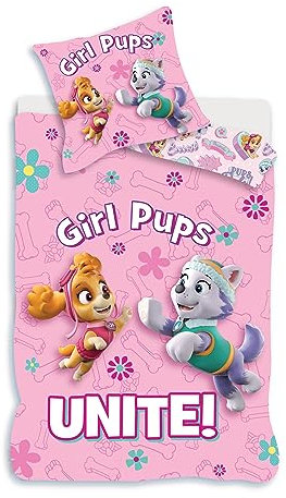 Paw Patrol Bettwäsche Stella und Everest, 100 % Baumwolle, Bettbezug 140 x 200 cm + Kissenbezug