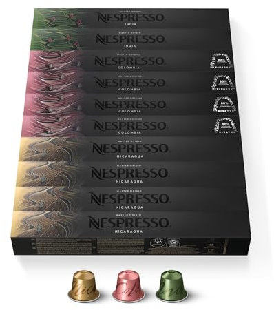 Nespresso Original - Bundle Master Origins 100 Capsules de café - 20x India, 40x Colombia, 40x Nicaragua