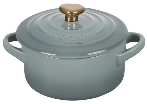 Le Creuset Mini cocotte ronde en grès 236,8 g, sel de mer avec bouton cœur doré, 71901125717151