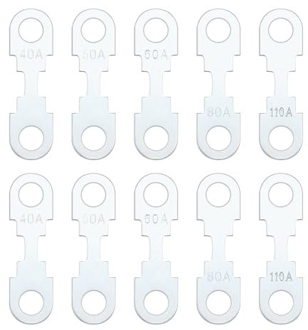 YINETTECH 10pcs Bande de Fusible Plate Ton Argent en Alliage de Zinc Lame de Rechange Bande de Fusible DC 32V Compatible avec Opel Compatible avec VW (40A 50A 60A 80A 110A Chaque 2 Pièces)