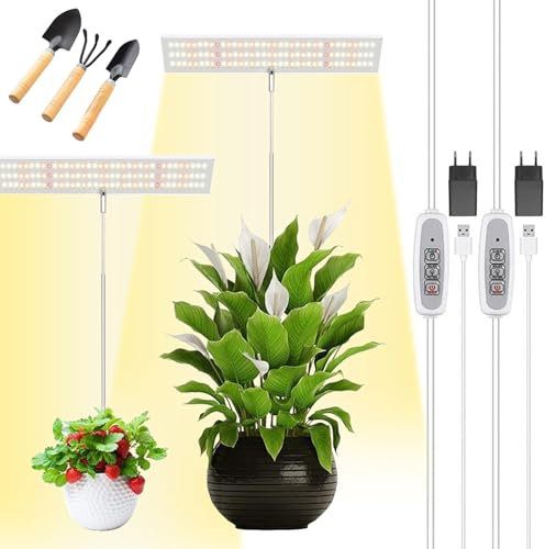DAZZTIME Pflanzenlampe LED Vollspektrum,2 Stück 240 LEDs Grow Lampe mit Zeitschaltuhr 4/8/12 Std,Grow Light,Pflanzenlampen mit 4 Lichter Modi,UV-IR Vollspektrum Pflanzenlicht für Zimmerpflanzen