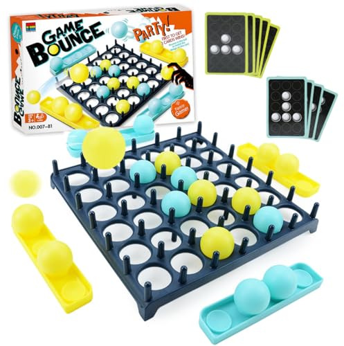 GOLCUGYJH Bounce Off Game für Kinder - Bouncing Ball Tischspiel Jumping Ball,Verbindung 4 Spiele,Party-Brettspiele-Set,Desktop-Spielzeug für Familie,Inklusive 9 Bildkarten,16 Bällen und 1 Brett