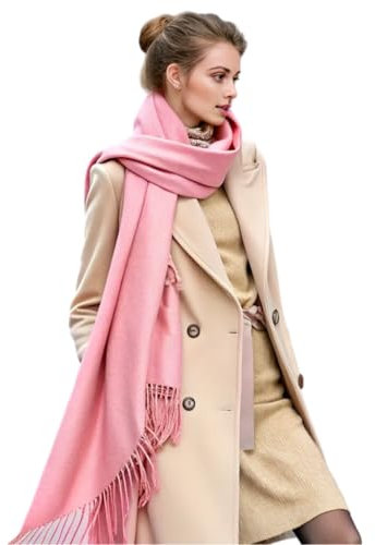 LA FERANI Damen Kaschmir Schal Halstuch Frühling Winter 185x65 Kaschmirschal Weiß Schwarz Rot Blau Grau Rosa Pashmina stilvoll elegant Wollschal Wolle Uni Farbe Damenschal (Rosa)