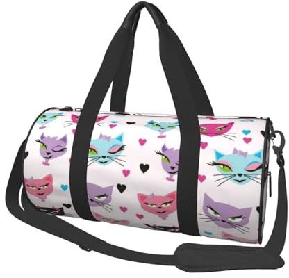Carttoon Reisetasche mit Katzenmotiv, rund, große Kapazität, multifunktionale Aufbewahrungstasche, Schwarz , Einheitsgröße