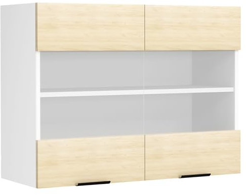 VCM Küchenschrank hängend | Maße ca. H. 60 x B. 80 x T. 31 cm | Hängeschrank mit Zwei Drehtüren | Küchenschrank mit Glas | Küchenmöbel – Fasola