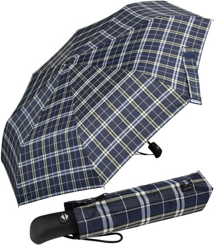 iX-brella First Class – Regenschirm mit Auf-Zu-Automatik - stabil groß sturmfest - Karo blau