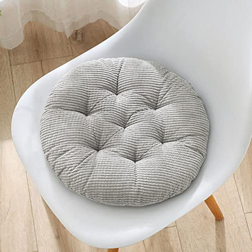 Generisch Verdicktes rundes Cord-Sitzkissen, Stuhlpolster, Schlafzimmer-Boden-Sitzpolster für Esszimmer, Schlafzimmer, Sofa, Leseecke, Garten (45 x 45 cm (18 x 18 Zoll), grau (Cord))