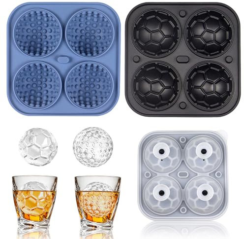Cooltto Eiswürfelform Silikon Eiswürfelbehälter mit Deckel Ice Cube Tray Eiswürfel Form Groß Fußball Golfball Eiswürfelformen- Schwarz + Blau