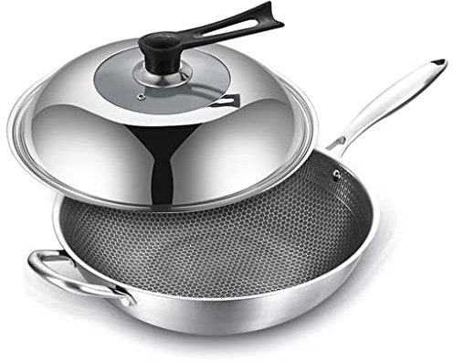 FEIGUO Padella da cucina compatibile con l'induzione, antiaderente, Wok in acciaio inox, adatta per fornelli a gas (D 36 cm)