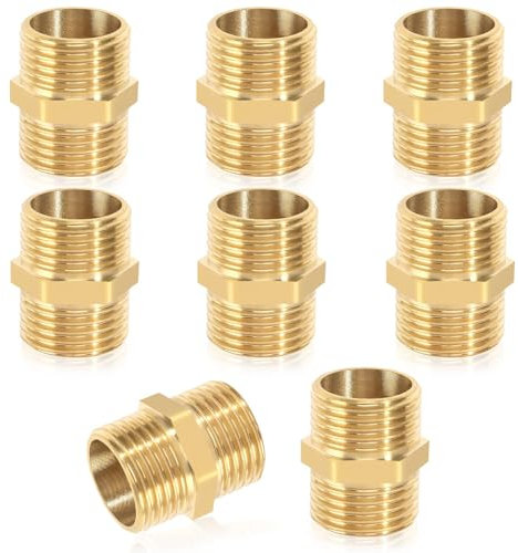 Nipplo Doppio 1/2 Pollice (ø20 Mm), 8 Pezzi In Ottone Filettatura Maschio Doppio Nipplo Esagonale 1/2”, Raccordi Filettati in Ottone Per il Riscaldamento Dell'Impianto