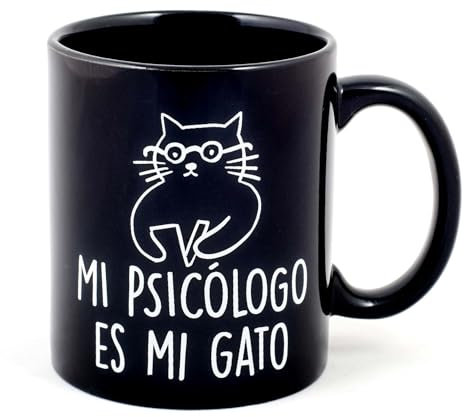 Miss Miserable - taza para desayuno original con mensaje Mi psicólogo es mi gato