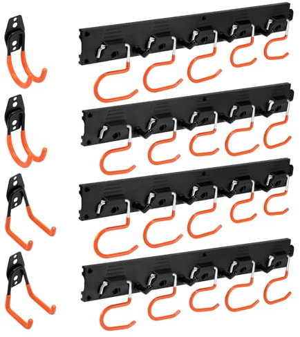 Aofesel Porta Attrezzi da Giardino e Parete - Con Binario 4 x 40 cm, 20 Ganci, 4 Ganci Robusti - Per Garage, Rimessa, Cantina, Ripostiglio, Giardino, Deposito