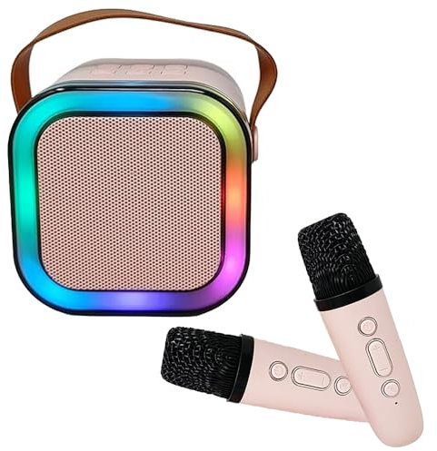 Karaoke per Bambini con 2 Microfoni Wireless e Cassa Bluetooth, Karaoke Portatile con 5 Effetti Voce e Luci Led
