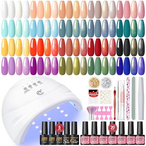 PEACECOLOR UV Nagellack Set mit UV Lampe, 20 Farben Nagelset Gelnägel Starterset Gel Nagellack Set mit Base Coat Top Coat Gel Nägel Selber Starterset